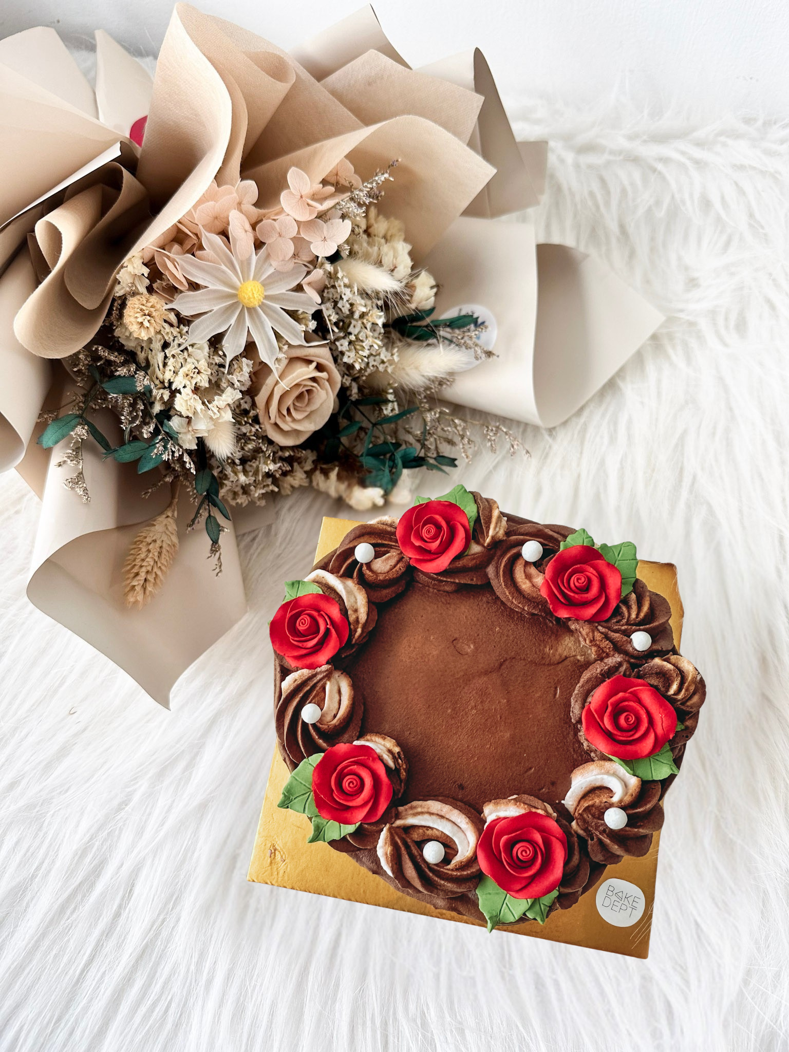 Chocolate Ice Cream Cake + Preserved Bouquet Bundle